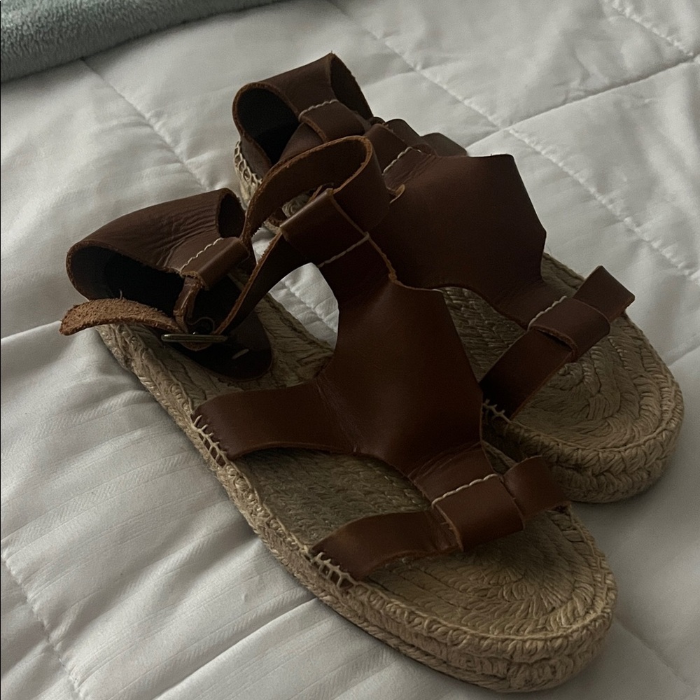 Soludos Brown Leather Espadrille Flats